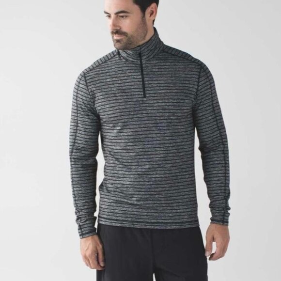 Lululemon Athletica Men's Surge Warm Grey/Black Long Sleeve Half Zip Shirt Large - Picture 1 of 16